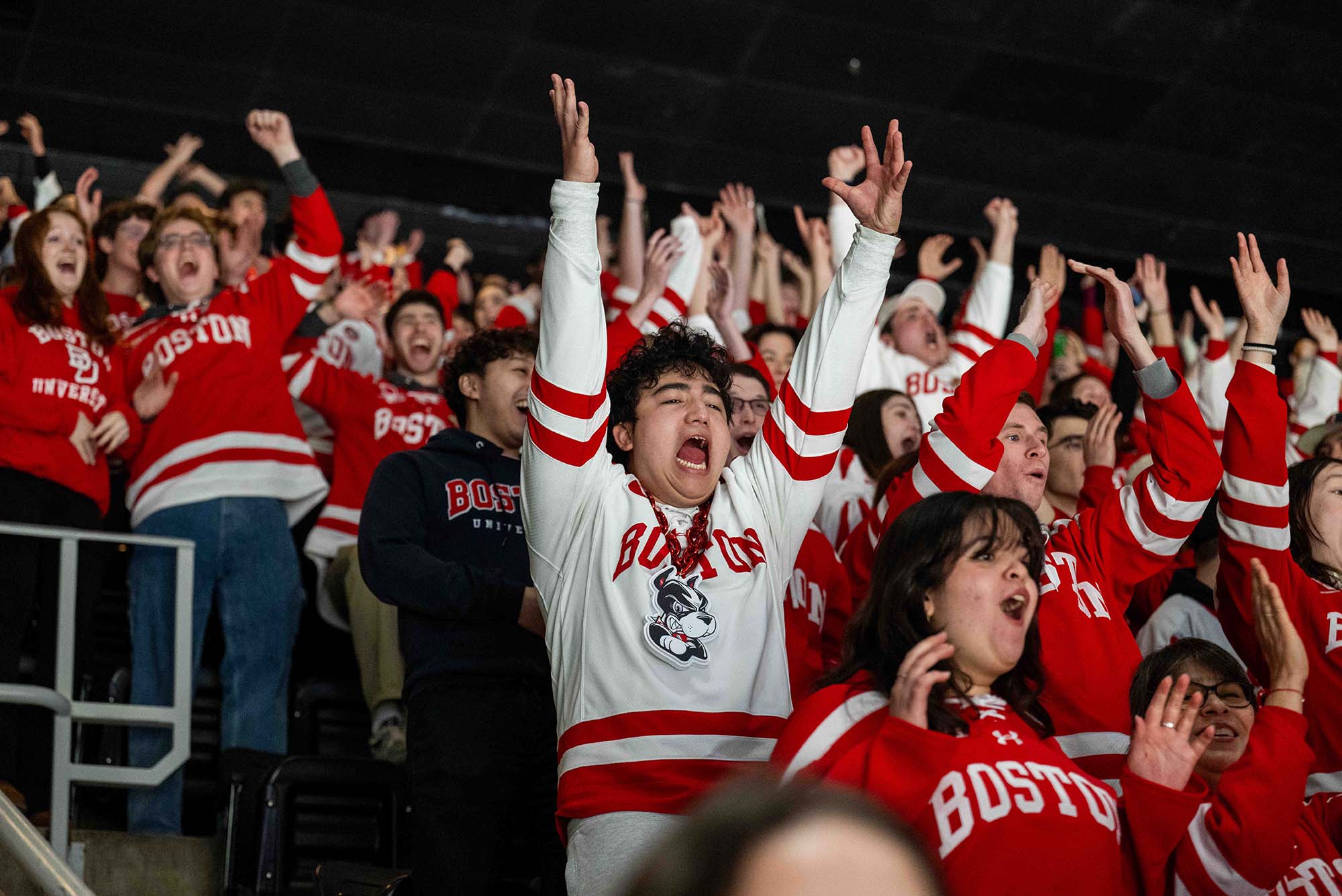 Photo: An enthusiastic crowd of BU students cheering at the Men's Beanpot