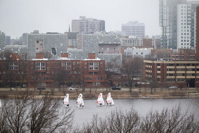 Photo: Sailboats on the Charles River on a foggy day