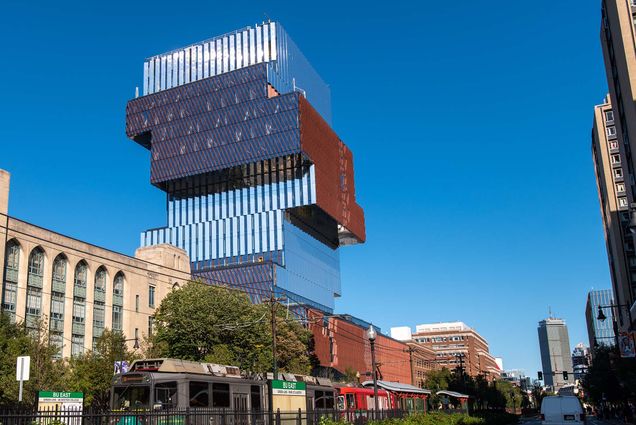 Photo: A wide shot of the CDS building on BU's campus.