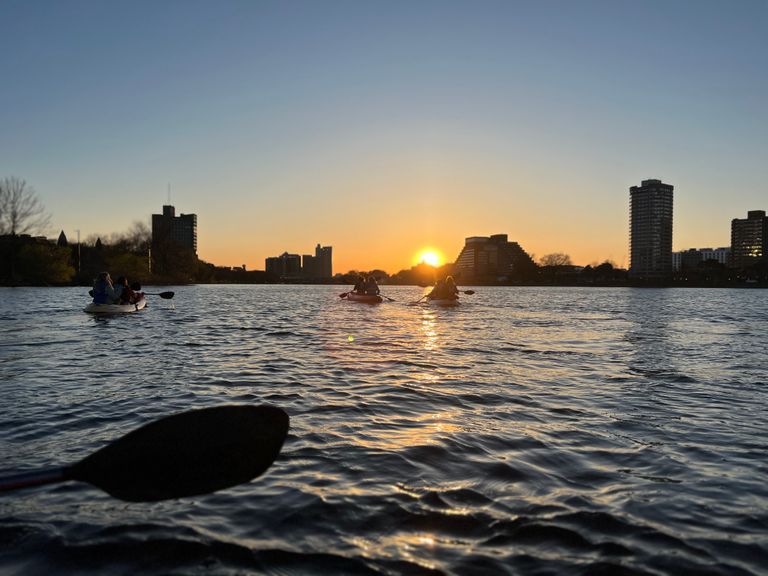 Kyaks on the Charles River at sunset