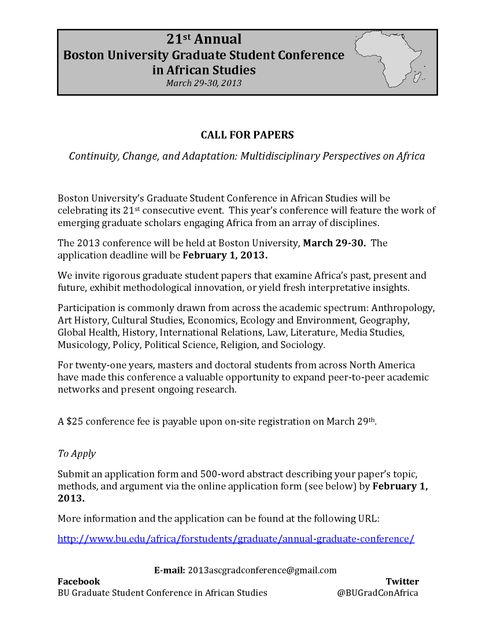 BU African Studies Grad Conference Call for Papers 2013
