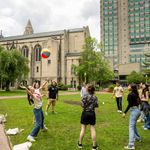 Photo: A group of students on the lawn at BU.