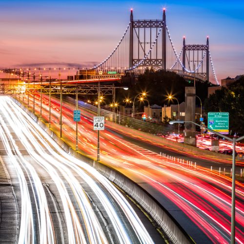 Robert F. Kennedy bridge in New York at dusk