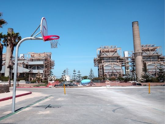 Vacant urban basketball court.