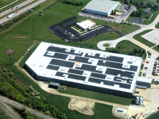 Aerial survey of solar energy manufacturing facilities in Perrysburg, Ohio.