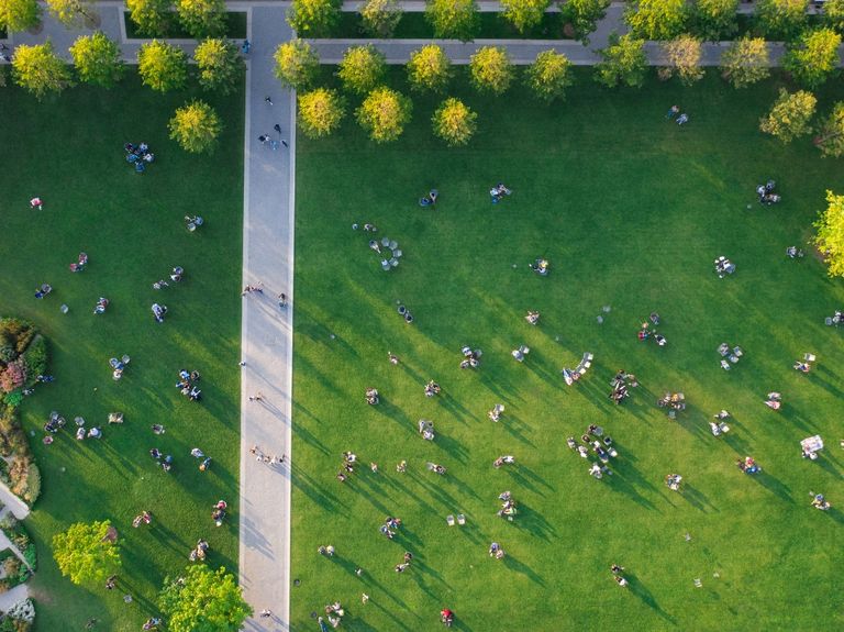 Birds-eye view of a park.
