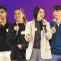 Students holding microphones speaking
