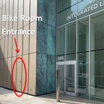 Entrance to bicycle storage room at Kilachand Center