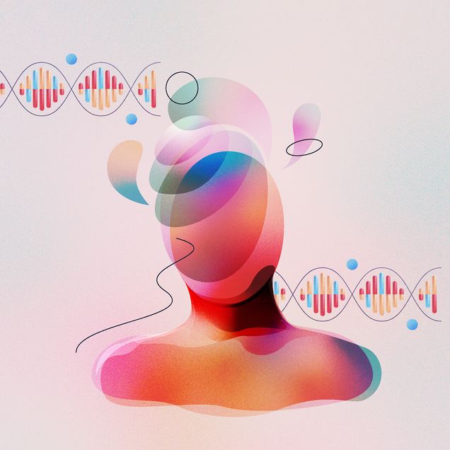 Digital illustration of surrealistic faceless human with spiritual thoughts.
