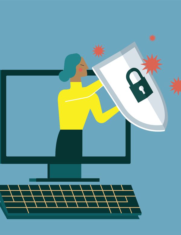Woman with digital shield vector illustration