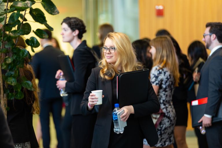 professional dress in atrium