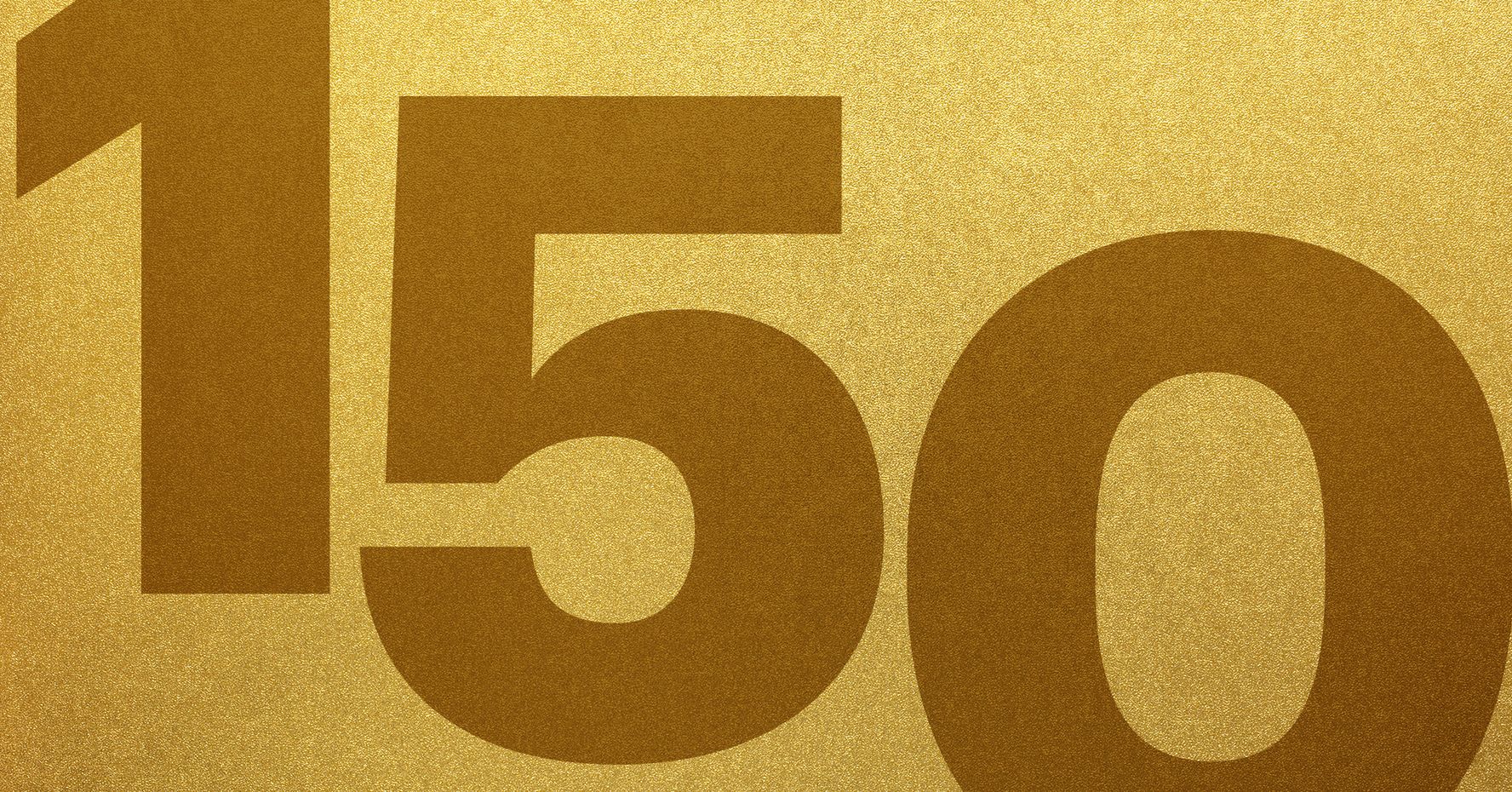 A gold sparkly background with 150 in bronze text