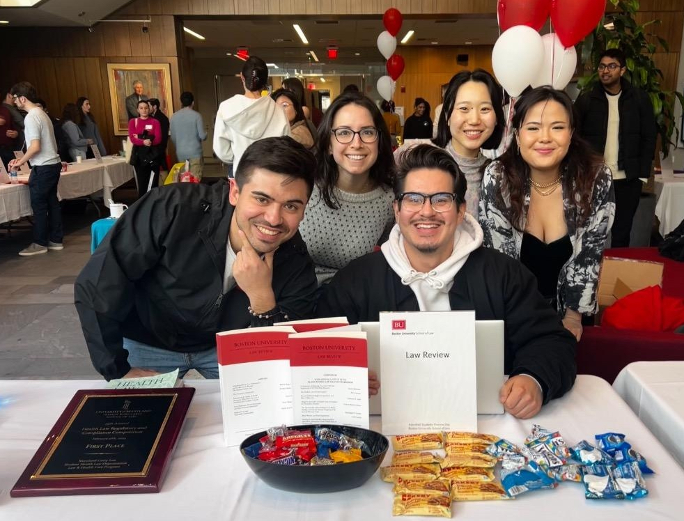 BU Law Review at the student organization fair. Pictured from left to right: Alejandro Perez ('25), Francesca Camacho ('25), David Chairez ('25), Karen Yao ('25), and Crystal Hsu ('25).