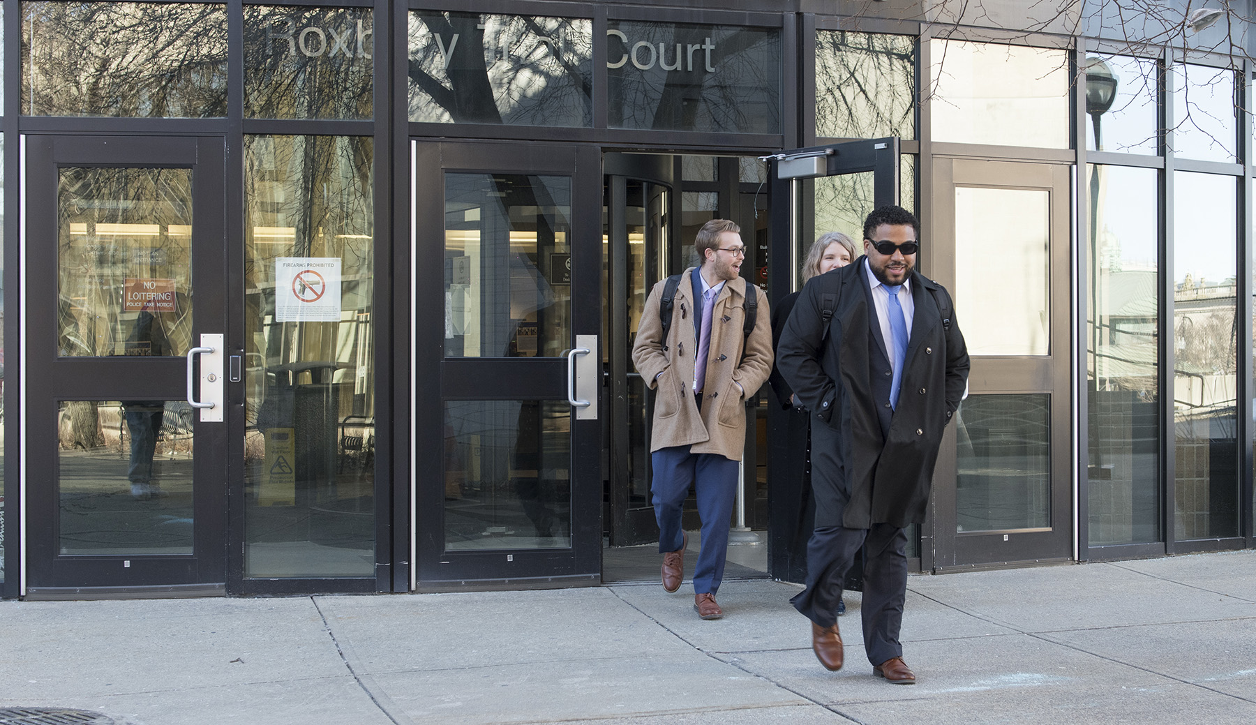 Clinic students exit a courtroom in Roxbury.