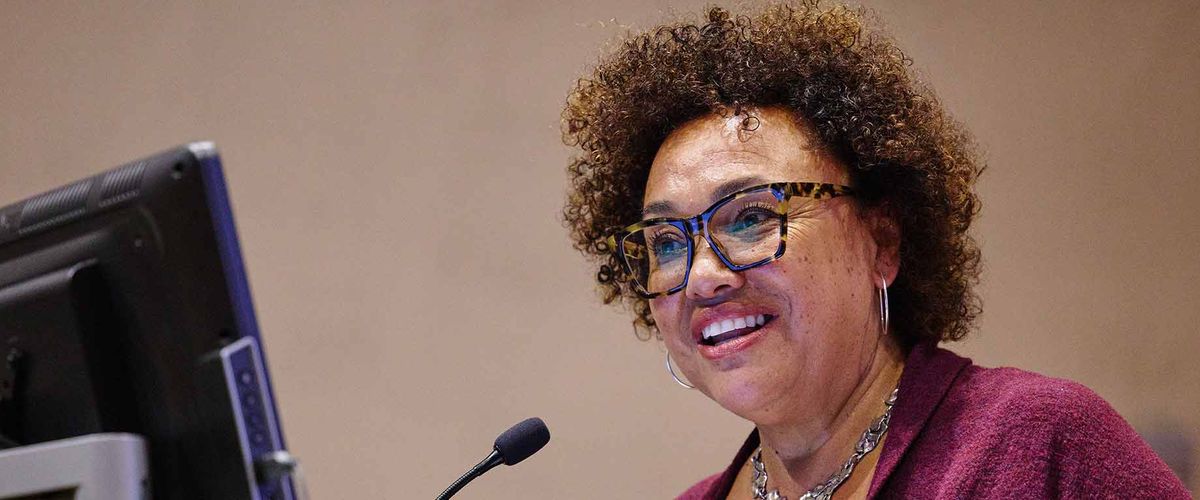 Dr. Maria Rosario Jackson speaking at a BU Event