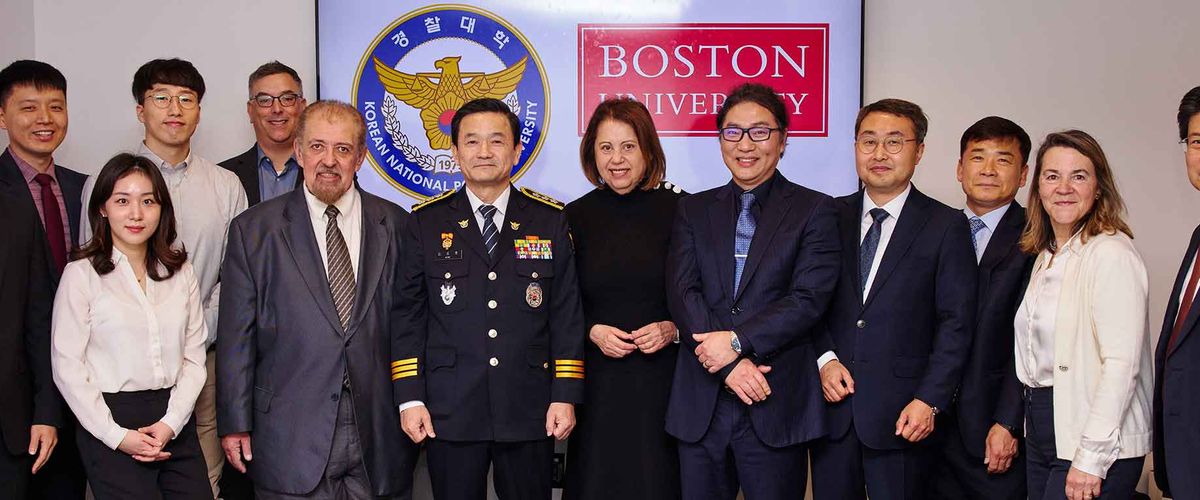 Boston University Metropolitan College (MET) faculty members pose with a delegation from the Korean National Police University (KNPU)