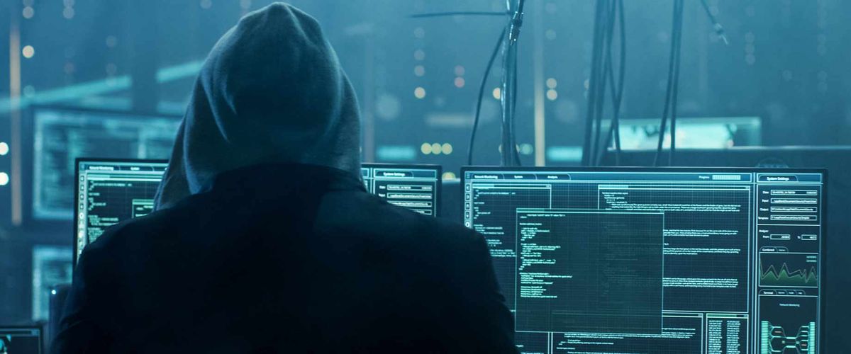 A futuristic cyber crime hacker is seen stealing social security numbers