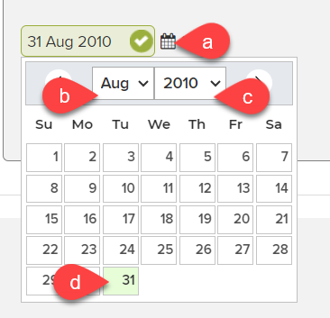 Shows calendar pointing to the date boxes
