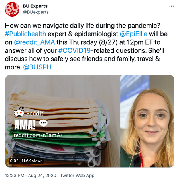 Tweet of Reddit AMA promotion with Ellie Murray