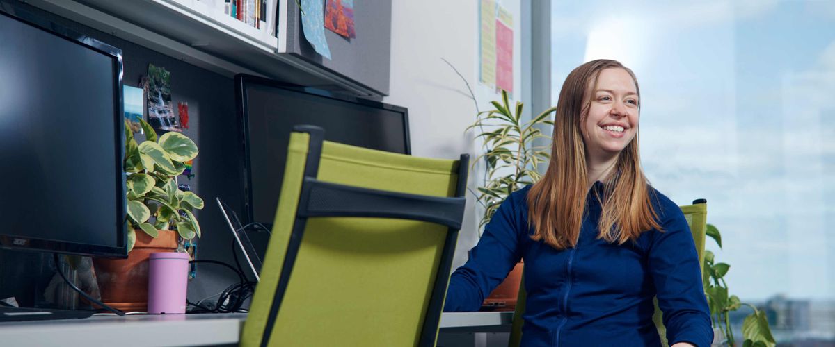 Research administrator at computer