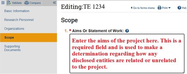 Huron COI Triggering Event Scope Text Box