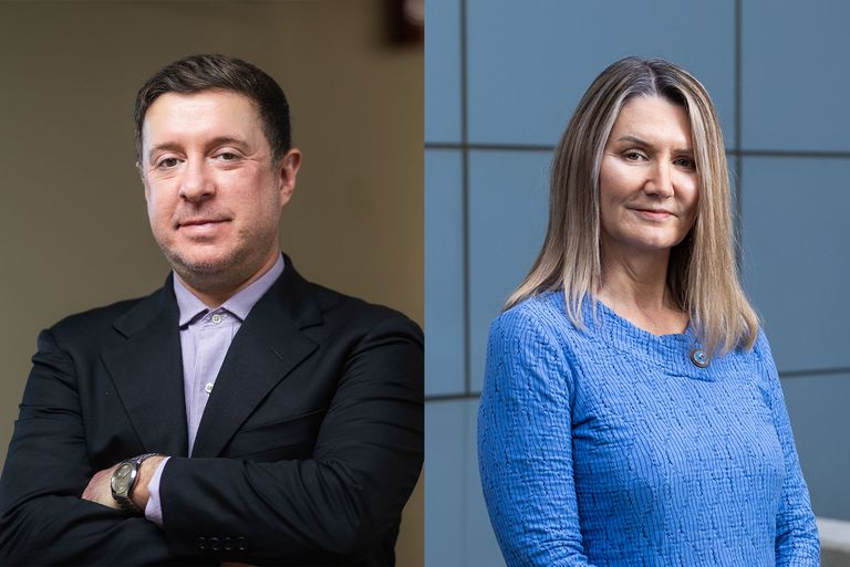 Headshots of BU researchers Casey Taft and Dawne Vogt