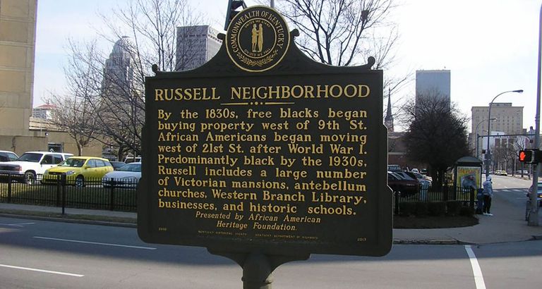 Historic marker for Russell Neighborhood in Louisville, Kentucky