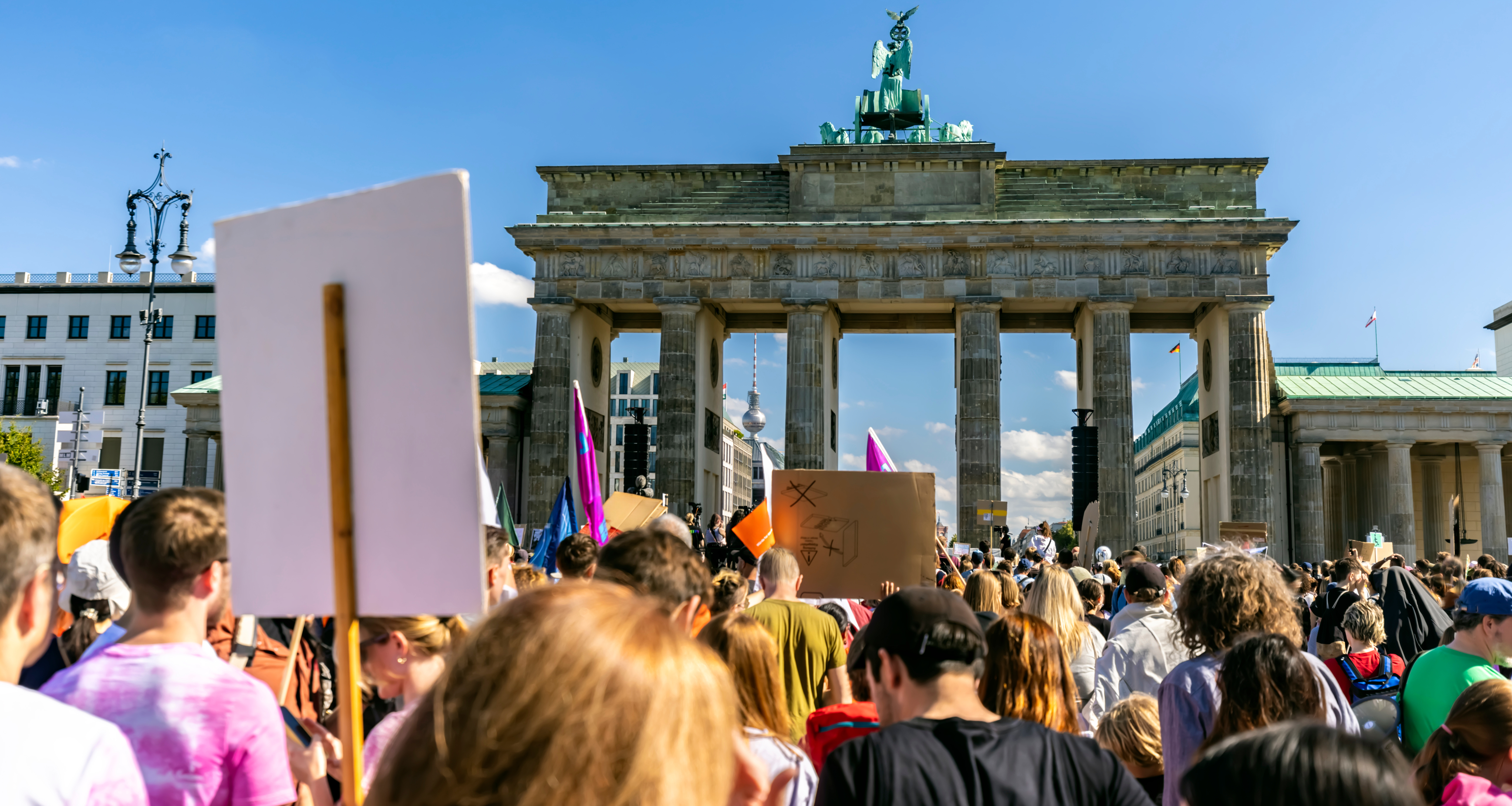 Protest at Brandenburg Gate, Berlin, Germany
