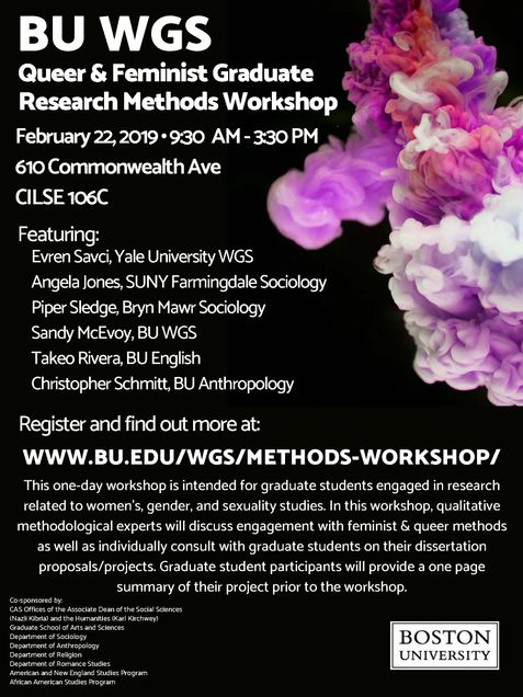 Information on the BU WGS Queer & Feminist Graduate Research Methods Workshop