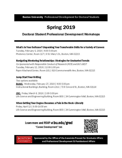 Schedule of Spring 2019 Professional Development Workshops