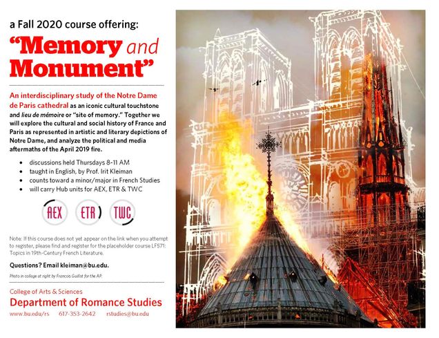 Flyer for Memory & Monument Class