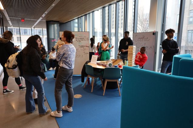 Students hang out in the Spark! Space.