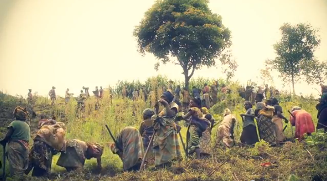 In this scene from 'Seeds of Hope" survivors of sexual violence reclaim their lives by helping prepare fields for planting.