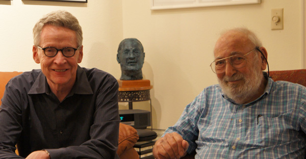 Dean Robert Meenan visiting with Founding Dean Norman Scotch in 2011.