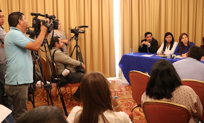 A press conference for lawyers and women's rights activists representing Evelyn Beatriz Hernandez Cruz, 19, who was sentenced to 30 years in prison after a miscarriage.