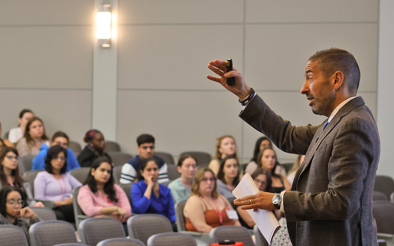 Dean Galea speaks to students