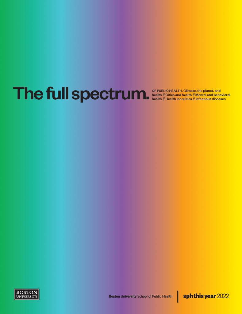 Cover of the SPH This Year 2022 Magazine, a vertical spectrum of colors from green through yellow