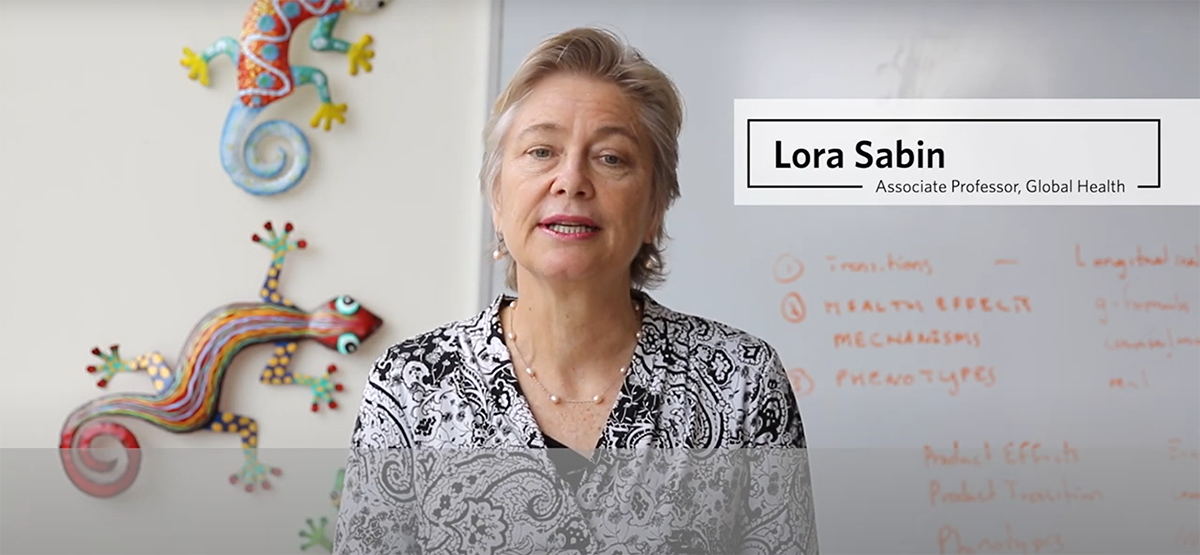 Screenshot of Professor Lora Sabin discussing Global Health certificate
