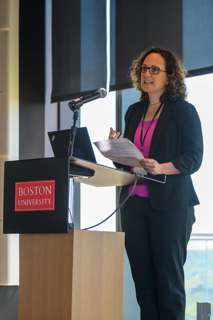 Andee Krasner, a volunteer with Mothers Out Front, speaks on a panel at the the Power & People symposium