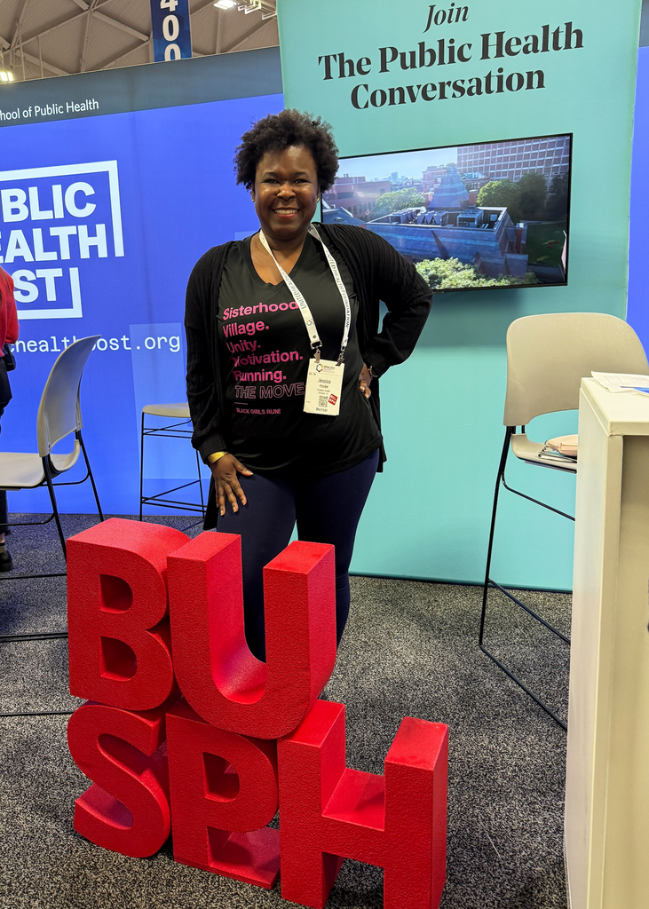 Jessica Hooke, online MPH student, at the SPH booth at APHA