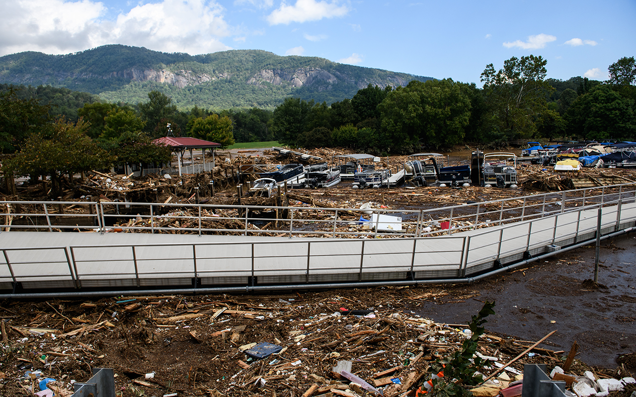 destroyed houses and other damage from hurricane Helene