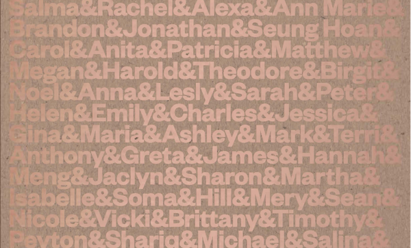 Cover of the SPH This Year 2023 Magazine, a variety of rose-gold names separated by ampersands on a tan background