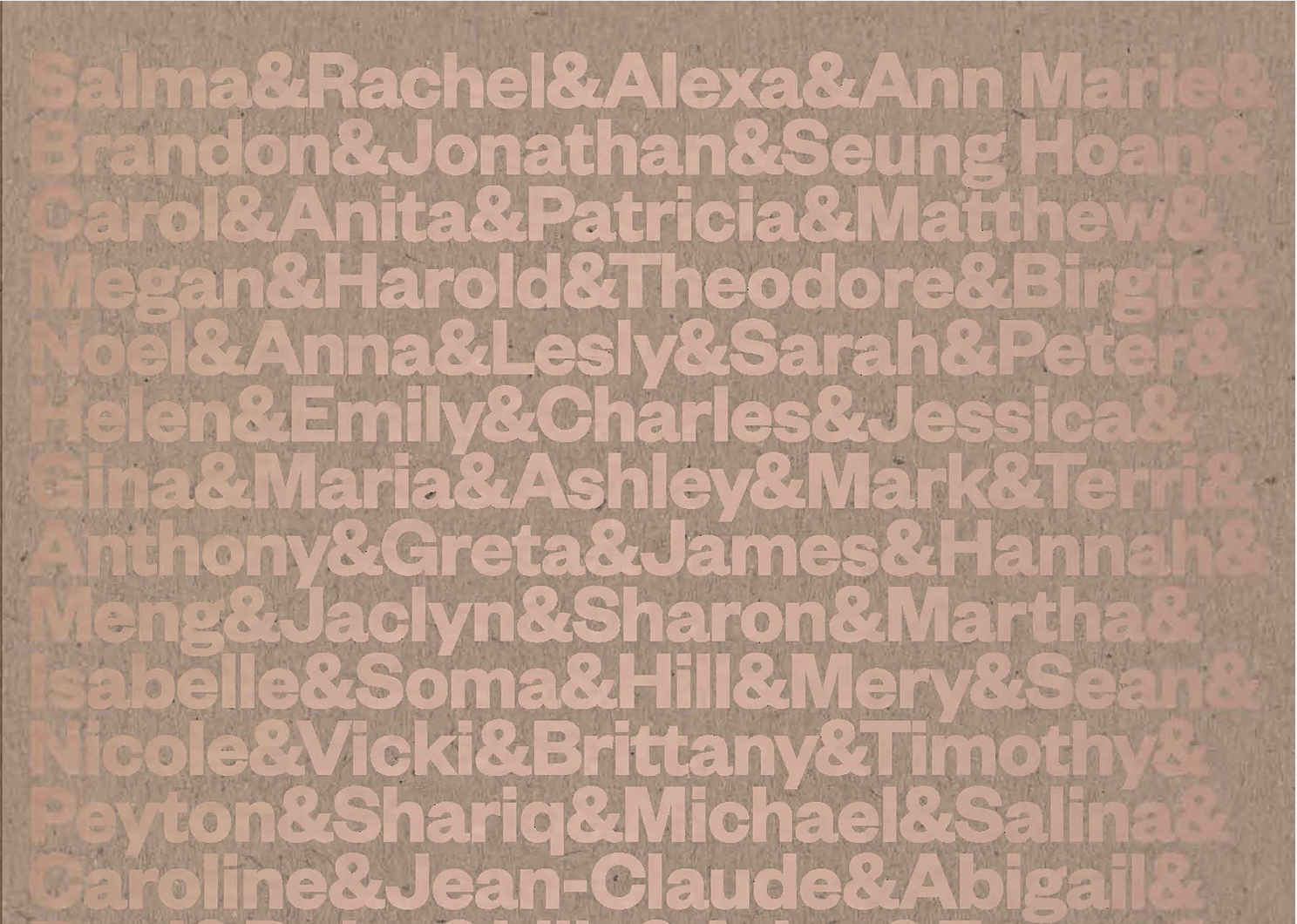 Cover of the SPH This Year 2023 Magazine, a variety of rose-gold names separated by ampersands on a tan background