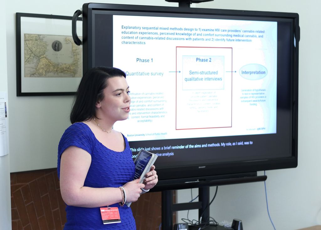马丁尼Geary-Souza, a former student fellow with SPH's 创伤和心理健康中心, discusses the phases of her team's research on provider interactions with patients around cannabis use.