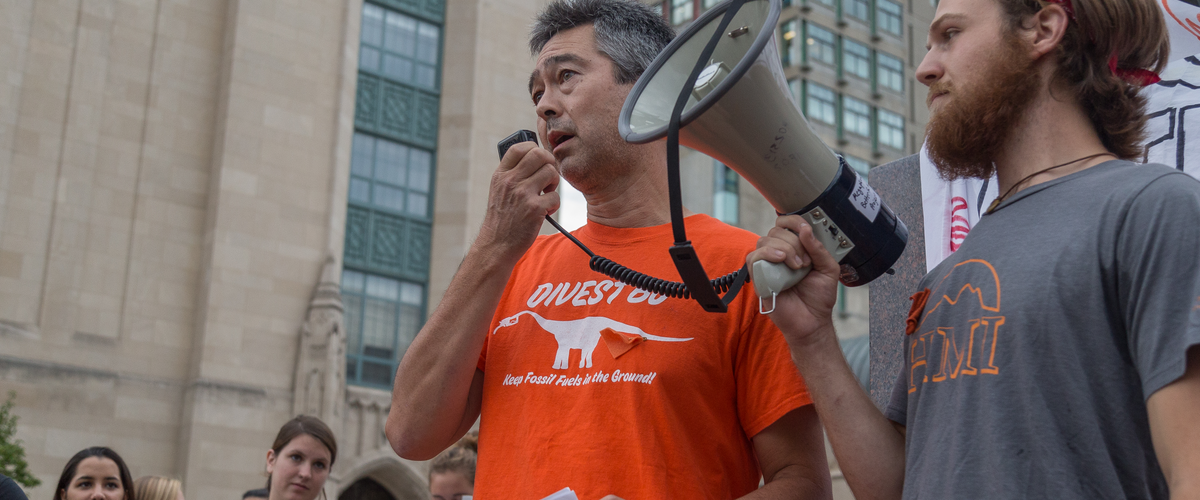 Nathan Phillips at DivestBU support rally