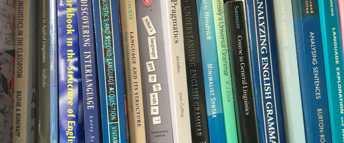 Linguistics books on a shelf