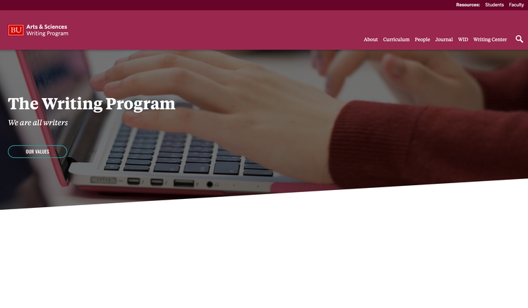 Writing Program website and screenshot