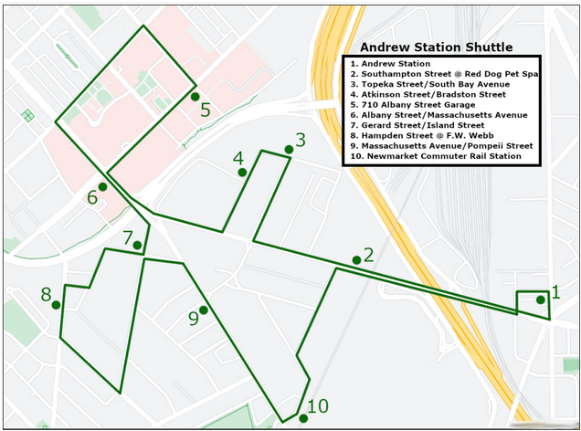 Map of Andrew Shuttle route