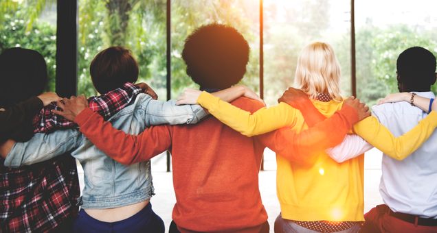 Diverse People Friendship Togetherness Connection Rear View Conc