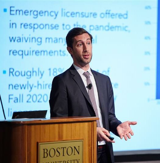 Andrew Bacher-Hicks presenting research findings